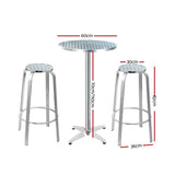 NNEDSZ Outdoor Bistro Set Bar Table Stools Adjustable Aluminium Cafe 3PC Round
