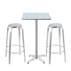 NNEDSZ Outdoor Bistro Set Bar Table Stools Adjustable Aluminium Cafe 3PC Square