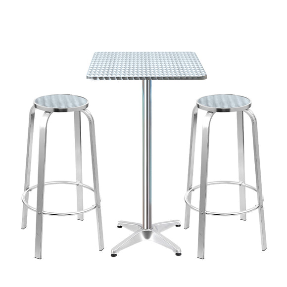 NNEDSZ Outdoor Bistro Set Bar Table Stools Adjustable Aluminium Cafe 3PC Square