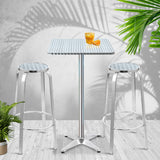 NNEDSZ Outdoor Bistro Set Bar Table Stools Adjustable Aluminium Cafe 3PC Square