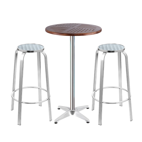 NNEDSZ Outdoor Bistro Set Bar Table Stools Adjustable Aluminium Cafe 3PC Wood