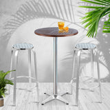 NNEDSZ Outdoor Bistro Set Bar Table Stools Adjustable Aluminium Cafe 3PC Wood