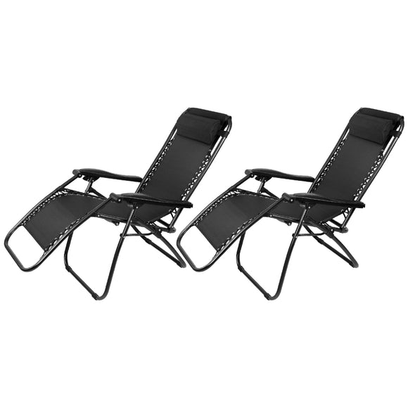 NNEDSZ Set of 2 Zero Gravity Chairs Reclining Outdoor Furniture Sun Lounge Folding Camping Lounger Black