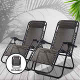 NNEDSZ  Set of 2 Zero Gravity Chairs Reclining Outdoor Furniture Sun Lounge Folding Camping Lounger Grey
