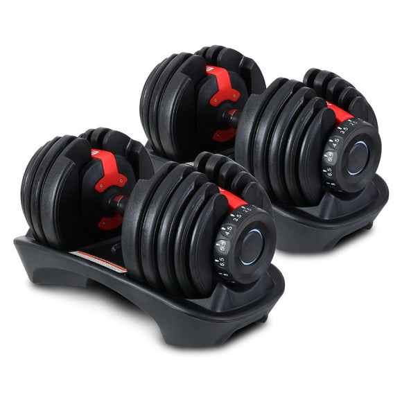NNEDSZ 2 x 24KG Adjustable Dumbbells Set Dumbbell Weight Plates Home Gym Exercise