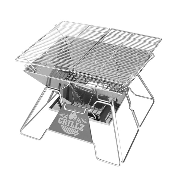 NNEDSZ Grillz Camping Fire Pit BBQ 2-in-1 Grill Smoker Outdoor Portable Stainless Steel