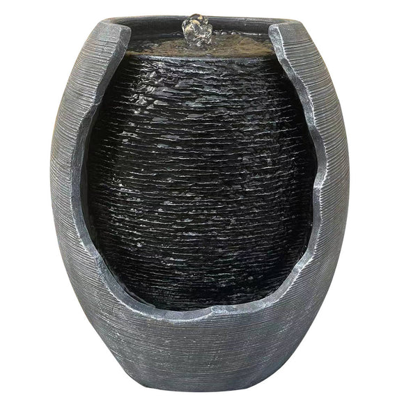 NNEMB Round Two Tone Solar Water Feature Fountain-with Panel Kit-LED Lights-Grey