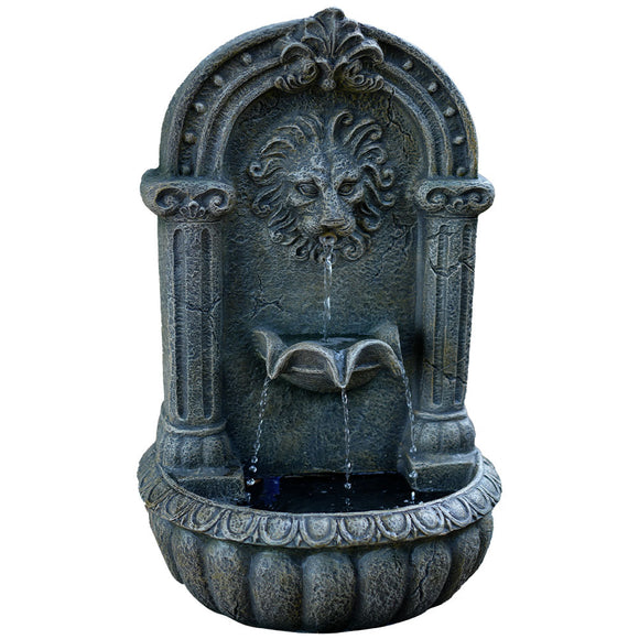NNEMB Lion Head Solar Powered Water Feature Fountain-Traditional Design-with Panel Kit-LED Lights