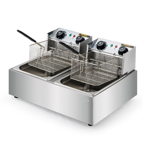 NNEMB Commercial Electric Deep Fryer Twin Frying Basket Chip Cooker Fry
