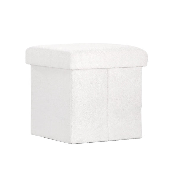 NNEDSZ Square Foot Stool Teddy Fabric Storage Ottoman Footrest Padded Seat White