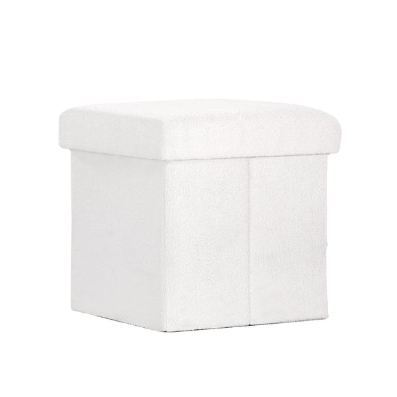 NNEDSZ Square Foot Stool Teddy Fabric Storage Ottoman Footrest Padded Seat White
