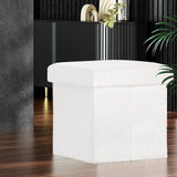 NNEDSZ Square Foot Stool Teddy Fabric Storage Ottoman Footrest Padded Seat White
