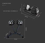 NNEMB 2 x 25kg Adjustable Weight Dumbbell Set with Rolling Stand for Home Gym Fitness Training