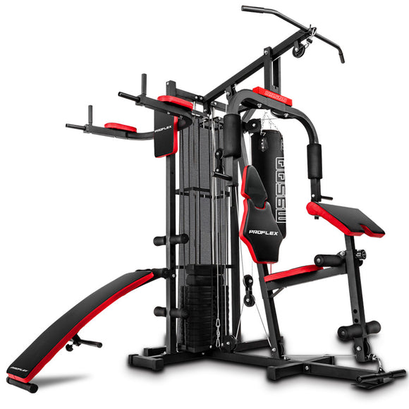 NNEMB Red Multi Station Home Gym Set with 100lbs Plates & Boxing Bag-M9500