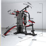 NNEMB Red Multi Station Home Gym Set with 125lbs Plates & Boxing Bag-M9500