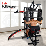 NNEMB Red Multi Station Home Gym Set with 125lbs Plates & Boxing Bag-M9500