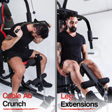 NNEMB Red Multi Station Home Gym Set with 148lbs Plates & Boxing Bag-M9500
