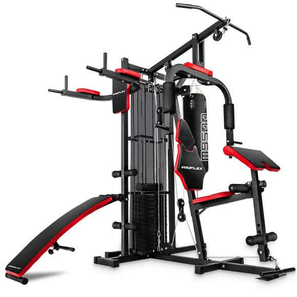 NNEMB Red Multi Station Home Gym Set with 148lbs Plates & Boxing Bag-M9500