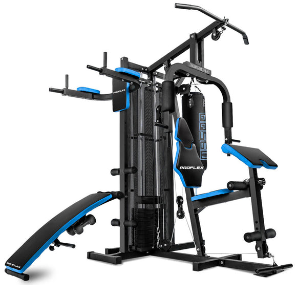 NNEMB Blue Multi Station Home Gym Set with 100lbs Plates & Punching Bag-M9500