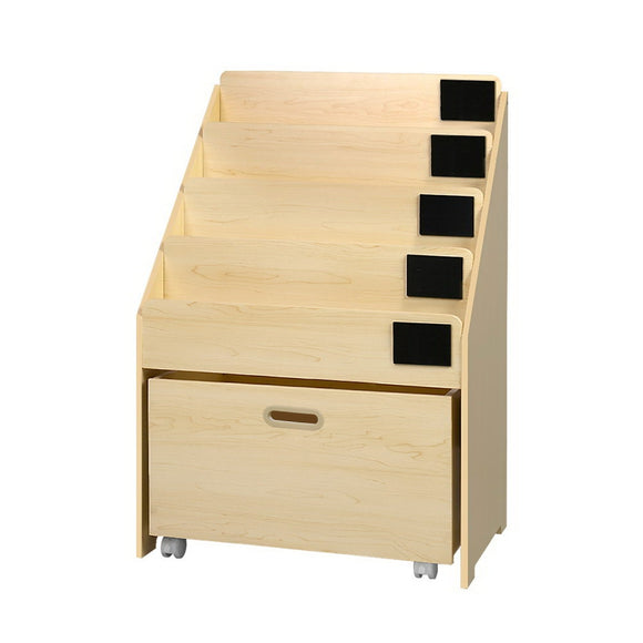 NNEDSZ Kids Natural Wood Bookshelf Storage Organiser Bookcase Drawers Children