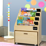 NNEDSZ Kids Natural Wood Bookshelf Storage Organiser Bookcase Drawers Children