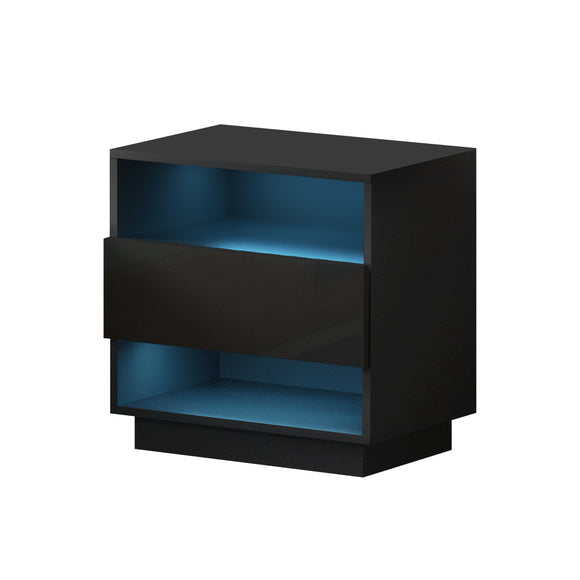NNEDSZ Bedside Tables Side Table RGB LED Drawers Nightstand High Gloss Black
