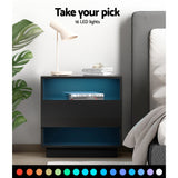 NNEDSZ Bedside Tables Side Table RGB LED Drawers Nightstand High Gloss Black