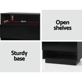 NNEDSZ Bedside Tables Side Table RGB LED Drawers Nightstand High Gloss Black