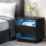 NNEDSZ Bedside Tables Side Table RGB LED Drawers Nightstand High Gloss Black