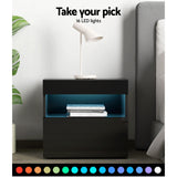 NNEDSZ Bedside Tables Drawers Side Table RGB LED High Gloss Nightstand Black
