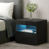 NNEDSZ Bedside Tables Drawers Side Table RGB LED High Gloss Nightstand Black