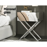 NNEDSZ Mirrored Bedside Table Side End Table Drawers Nightstand Bedroom Silver