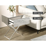 NNEDSZ Mirrored Bedside Table Side End Table Drawers Nightstand Bedroom Silver