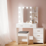 NNEDSZ Dressing Table LED 10 Bulbs Makeup Mirror Stool Set Vanity Desk White