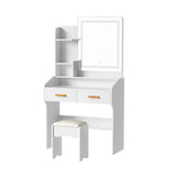 NNEDSZ Dressing Table LED Makeup Mirror Stool Set Vanity Desk White