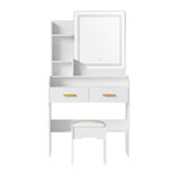 NNEDSZ Dressing Table LED Makeup Mirror Stool Set Vanity Desk White