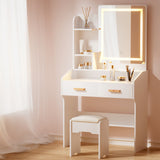 NNEDSZ Dressing Table LED Makeup Mirror Stool Set Vanity Desk White