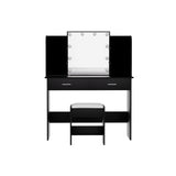 NNEDSZ Dressing Table LED Makeup Mirror Stool Set 10 Bulbs Vanity Desk Black