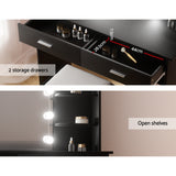 NNEDSZ Dressing Table LED Makeup Mirror Stool Set 10 Bulbs Vanity Desk Black