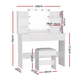 NNEDSZ Dressing Table LED Makeup Mirror Stool Set 10 Bulbs Vanity Desk White