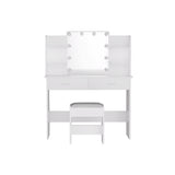 NNEDSZ Dressing Table LED Makeup Mirror Stool Set 10 Bulbs Vanity Desk White