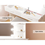 NNEDSZ Dressing Table LED Makeup Mirror Stool Set 10 Bulbs Vanity Desk White