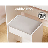 NNEDSZ Dressing Table LED Makeup Mirror Stool Set 10 Bulbs Vanity Desk White