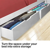 NNEMB Trundle Under Bed Storage Drawers-2 Pieces-White