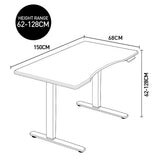 NNEMB Sit To Stand Up Standing Desk-150x70cm-62-128cm Electric Height Adjustable-Dual Motor-120kg Load-Arched-White Oak Style/Silver Frame