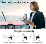 NNEMB Desk Riser 74cm Wide Adjustable Sit to Stand for Dual Monitor-Keyboard-Laptop-Pink