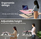 NNEMB Desk Riser 74cm Wide Adjustable Sit to Stand for Dual Monitor-Keyboard-Laptop-Pink