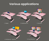NNEMB Desk Riser 77cm Wide Adjustable Sit to Stand for Dual Monitor-Keyboard-Laptop-Pink