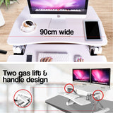 NNEMB Desk Riser 90cm Wide Adjustable Sit to Stand for Dual Monitor-Keyboard-Laptop-White