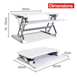 NNEMB Desk Riser 90cm Wide Adjustable Sit to Stand for Dual Monitor-Keyboard-Laptop-White